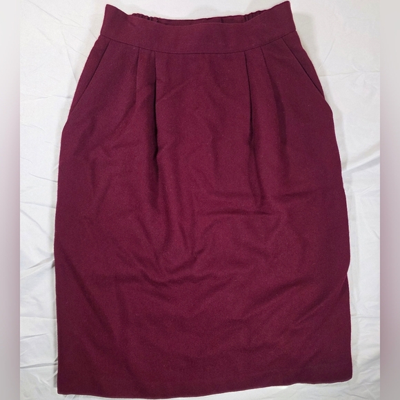 Vintage Bordeaux Pleated Wool Midi Skirt for Work - Picture 1 of 7
